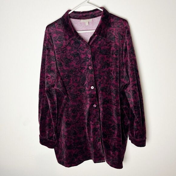 Woman Within Purple Velvet Velour Shirt Plus Size 2X Button Up​ - Picture 1 of 8